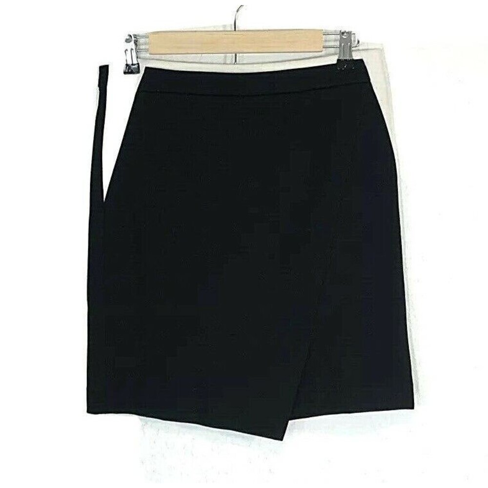 White House Black Market Pencil Skirt 0 Beige Color Block Faux Wrap Suiting